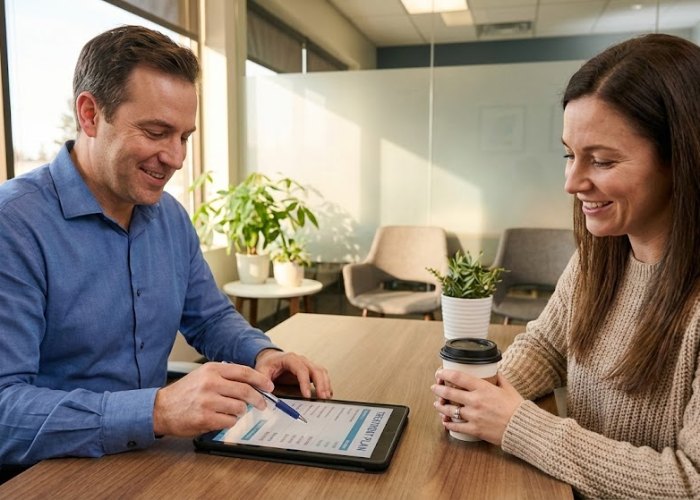 Tom discussing treatment plan with patient